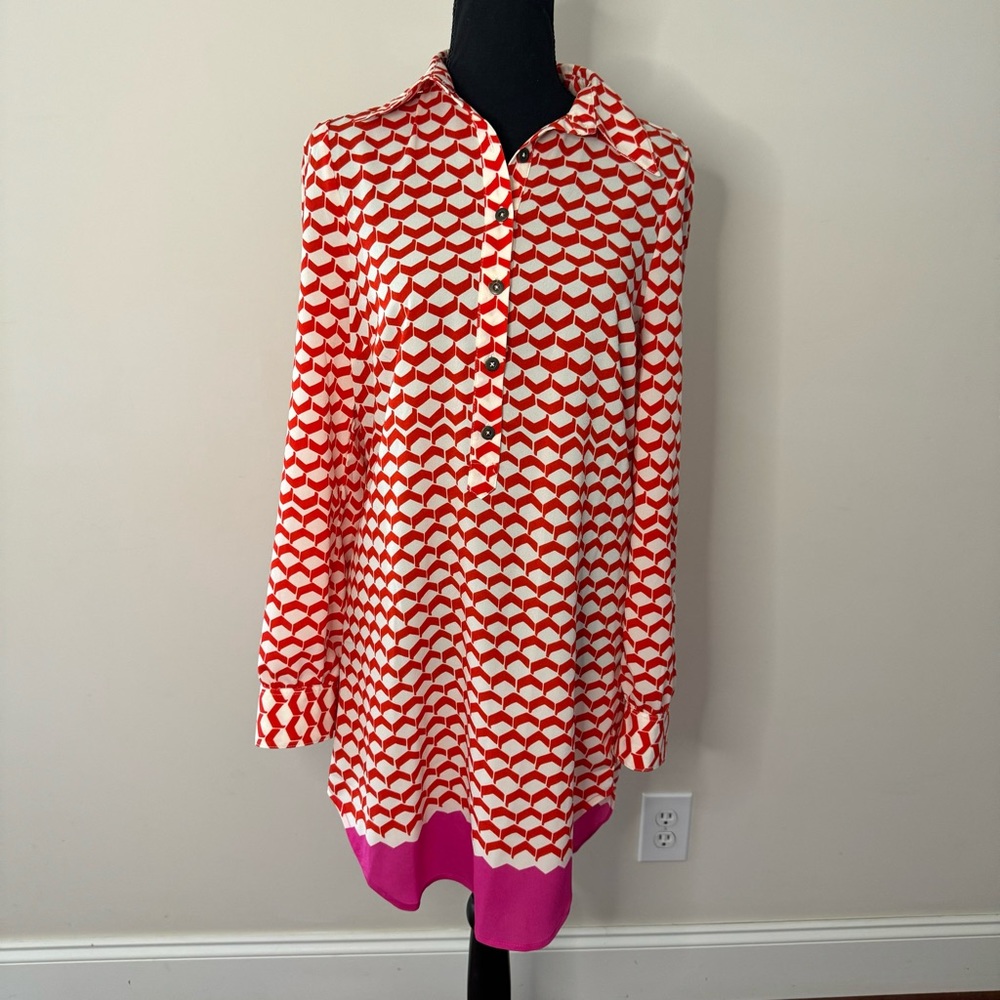 NWT Julie Brown Red White Pink Shirt Dress